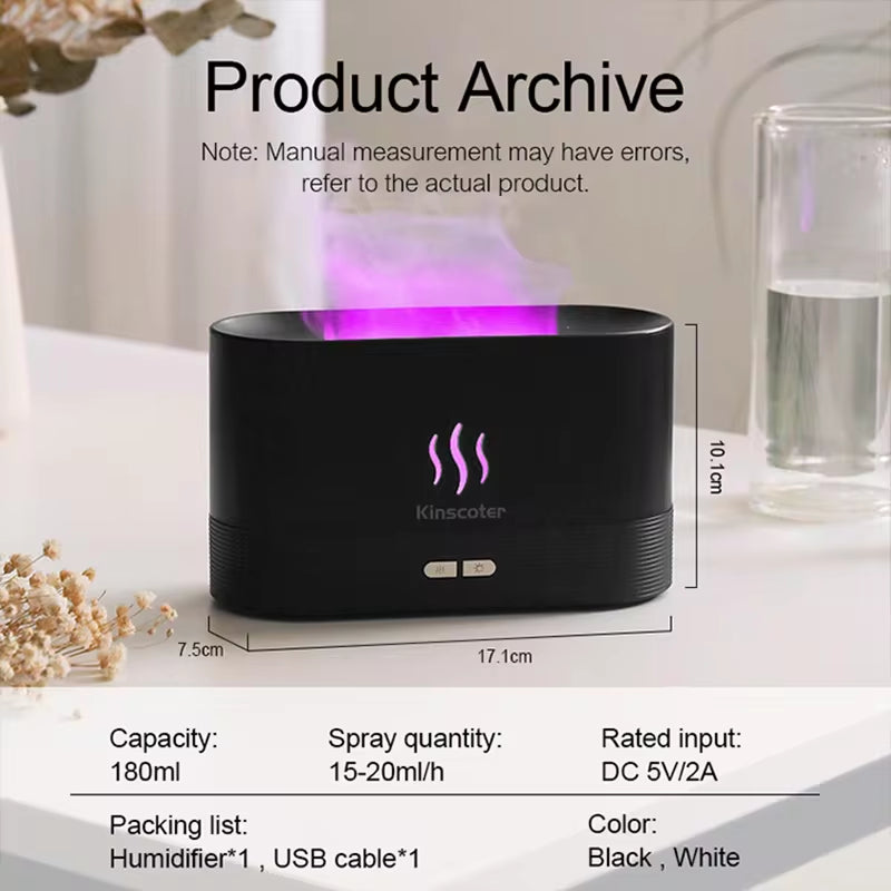 Difusor de Aroma y Humidificador Ultrasonico 2 en 1 - Relájate con Fragancias y Llamas LED