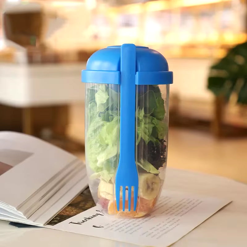 Vaso Portátil para Ensaladas con Tenedor y Tapa: Botella Shaker Conveniente para Desayuno, Ideal para Niñas y Estudiantes"