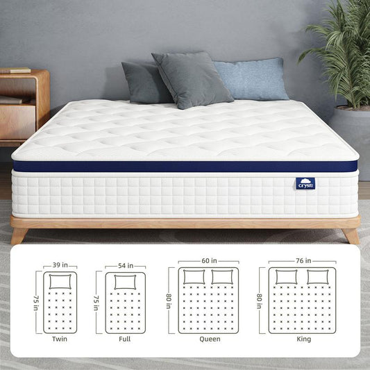 Crystli Mattress Memory Foam Mattress Hybrid Mattress in a Box with Wrapped Innersprings Certipur-Us Certified Medium Firm Pressure Relieving Supportive Full Mattress