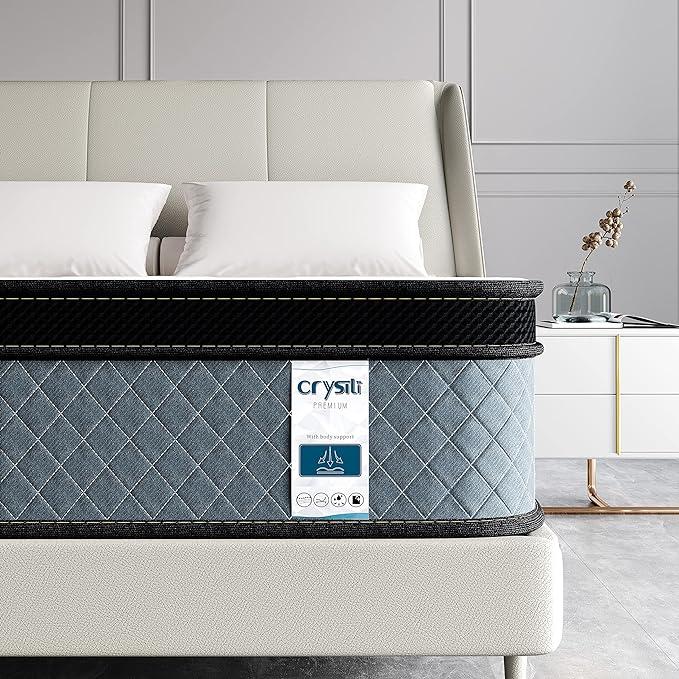 Crystli Mattress Memory Foam Mattress Hybrid Mattress in a Box with Wrapped Innersprings Certipur-Us Certified Medium Firm Pressure Relieving Supportive Full Mattress