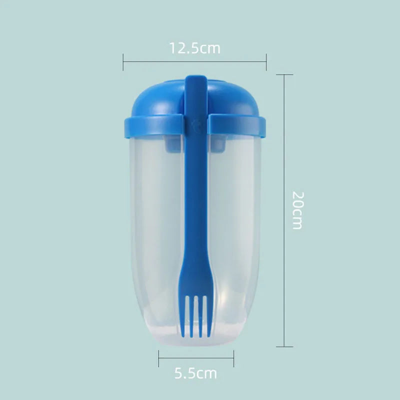 Vaso Portátil para Ensaladas con Tenedor y Tapa: Botella Shaker Conveniente para Desayuno, Ideal para Niñas y Estudiantes"