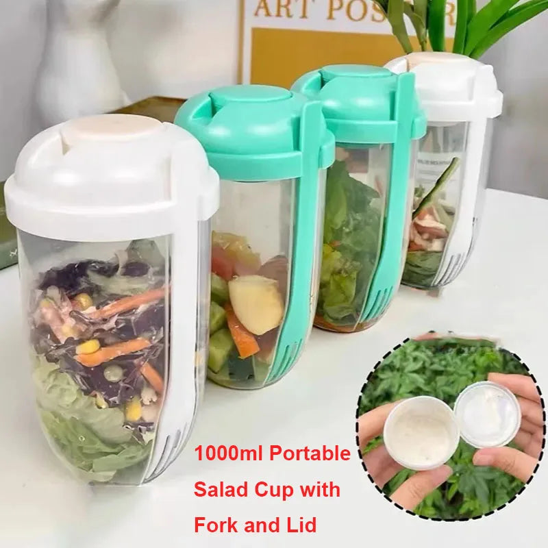 Vaso Portátil para Ensaladas con Tenedor y Tapa: Botella Shaker Conveniente para Desayuno, Ideal para Niñas y Estudiantes"