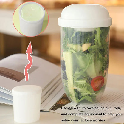 Vaso Portátil para Ensaladas con Tenedor y Tapa: Botella Shaker Conveniente para Desayuno, Ideal para Niñas y Estudiantes"