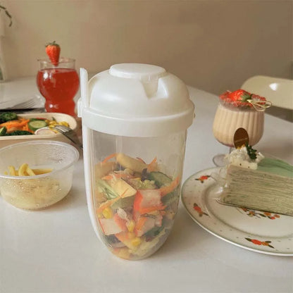 Vaso Portátil para Ensaladas con Tenedor y Tapa: Botella Shaker Conveniente para Desayuno, Ideal para Niñas y Estudiantes"