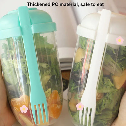 Vaso Portátil para Ensaladas con Tenedor y Tapa: Botella Shaker Conveniente para Desayuno, Ideal para Niñas y Estudiantes"