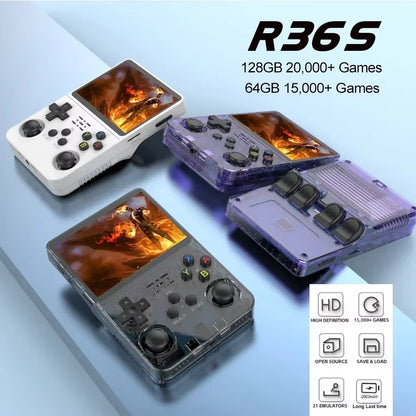 Consola de Videojuegos Retro R36S Portátil: Pantalla IPS de 3.5 Pulgadas, Sistema Linux, 64GB de Juegos, Modelo R35S Pro"