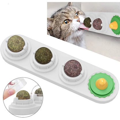 Pet Cat Catnip Wall Ball Cat Toy Catnip Balls Snack Healthy Rotatable Treats Toy Kitten Playing Chewing Cleaning Teeth Toys Food